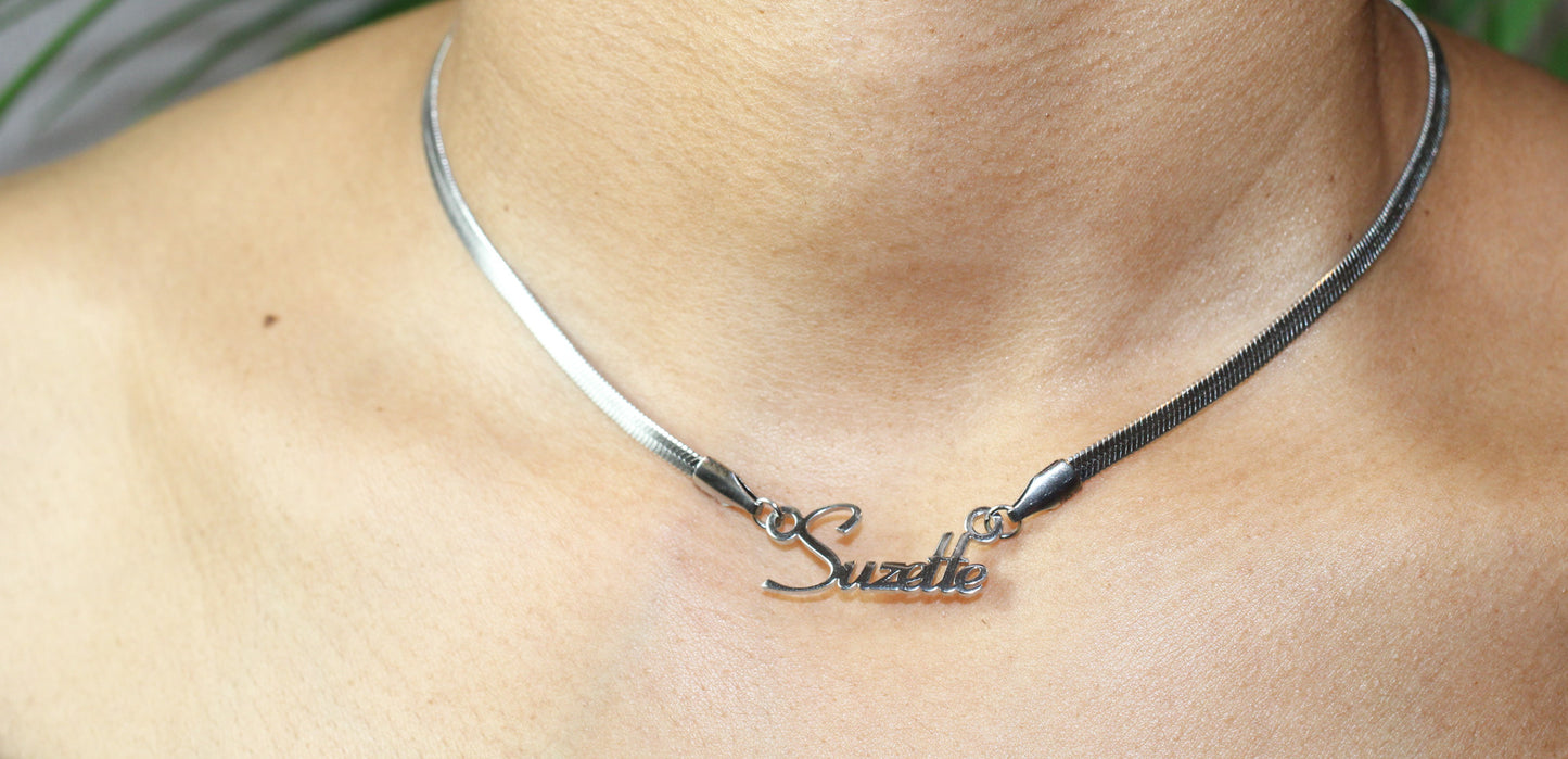 Silver Custom Name Plate Necklace